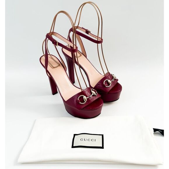 Gucci Shoes - Gucci Platform Heels Horsebit Leather Sandals Size 37.5, 7.5